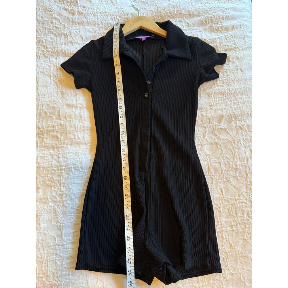 Edikted Black Ribbed Short Sleeve Polo Collar Romper Playsuit Women XS - Picture 7 of 7